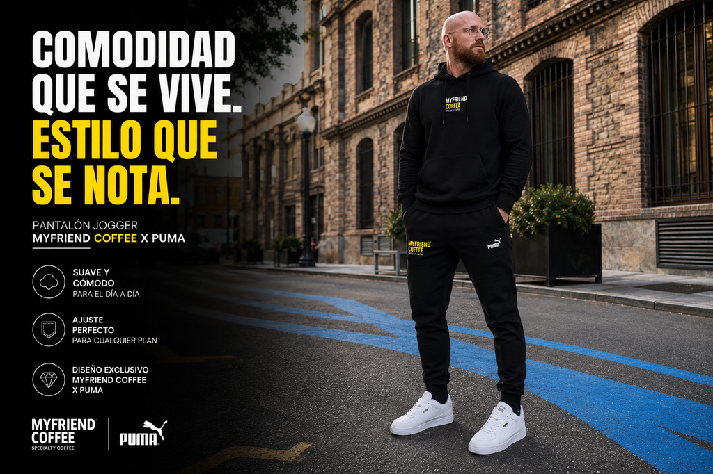 Pantalón Jogger MyFriend Coffee x Puma Negro Unisex – Edición Specialty Coffee